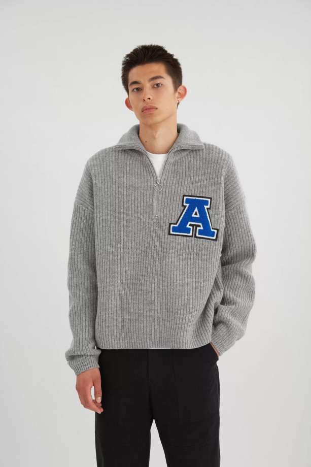 Axel Arigato Team Trui Met Halve Rits Grijs Gemêleerd