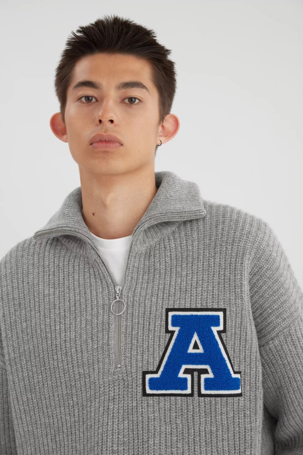 Axel Arigato Team Trui Met Halve Rits Grijs Gemêleerd